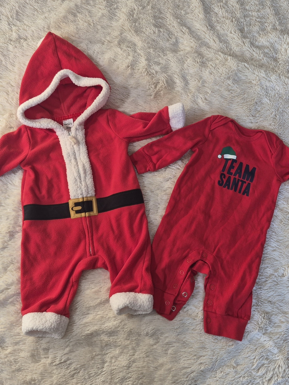 Carter's Baby Santa Claus Fleece Jumpsuit & Bodysuit Set 3M Holidays Christmas